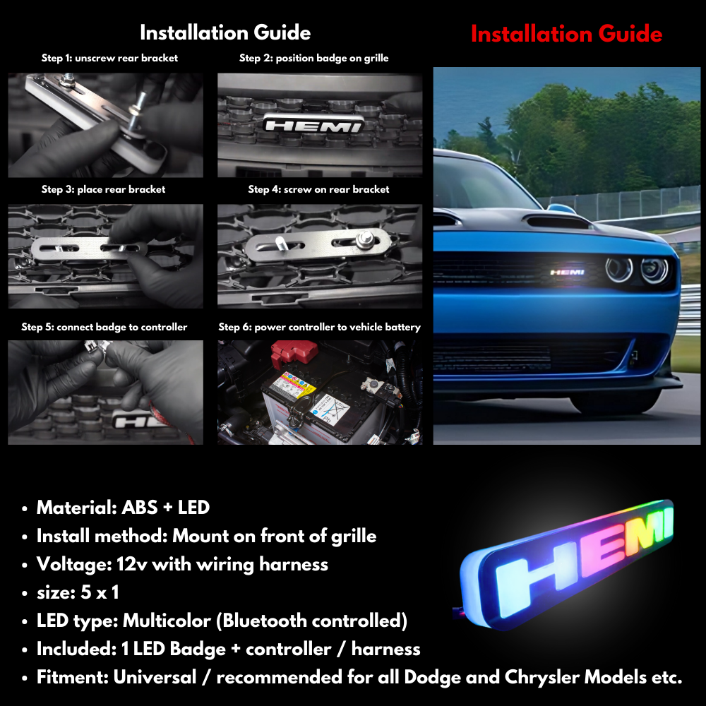 Hemi LED Badge (Multicolor Flow) – Custom Multicolor LED Lighting by RGB Halo Kits