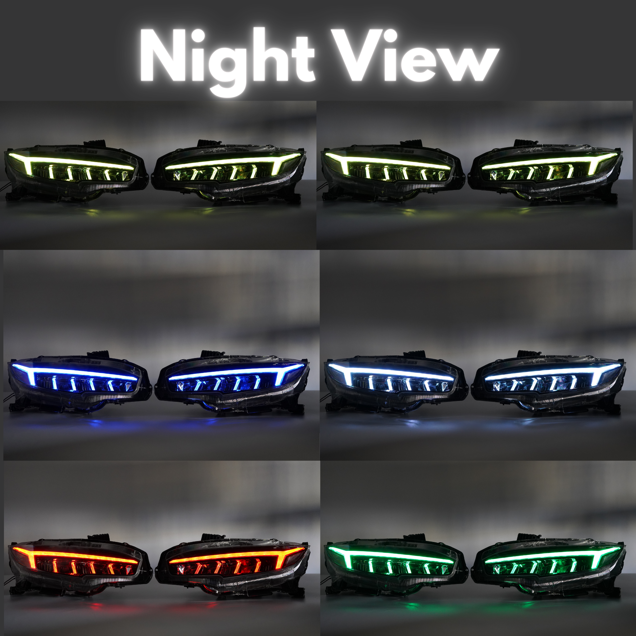 Honda Civic: Multicolor Flow Series Headlights (2016-2021) – Custom Multicolor LED Lighting by RGB Halo Kits