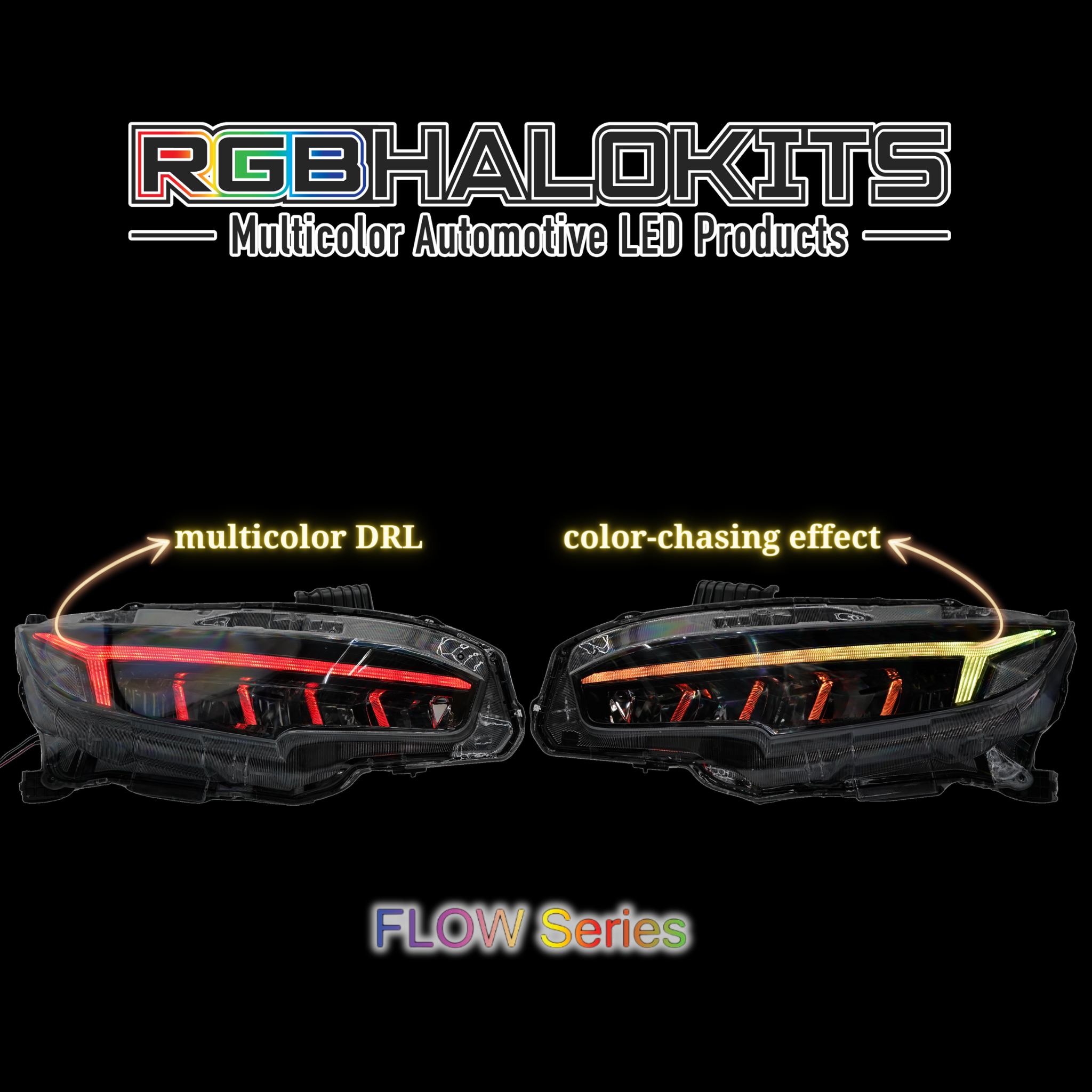 Honda Civic: Multicolor Flow Series Headlights (2016-2021) – Custom Multicolor LED Lighting by RGB Halo Kits