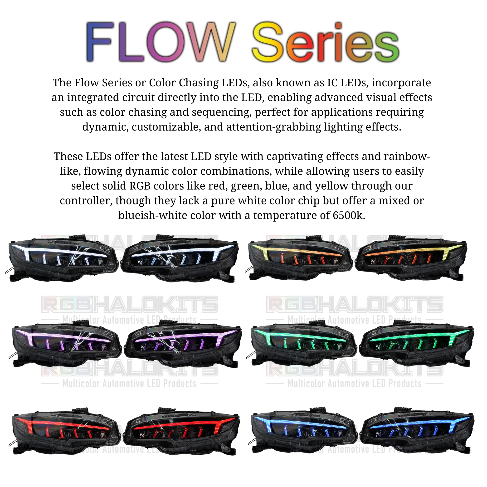 Honda Civic: Multicolor Flow Series Headlights (2016-2021) – Custom Multicolor LED Lighting by RGB Halo Kits