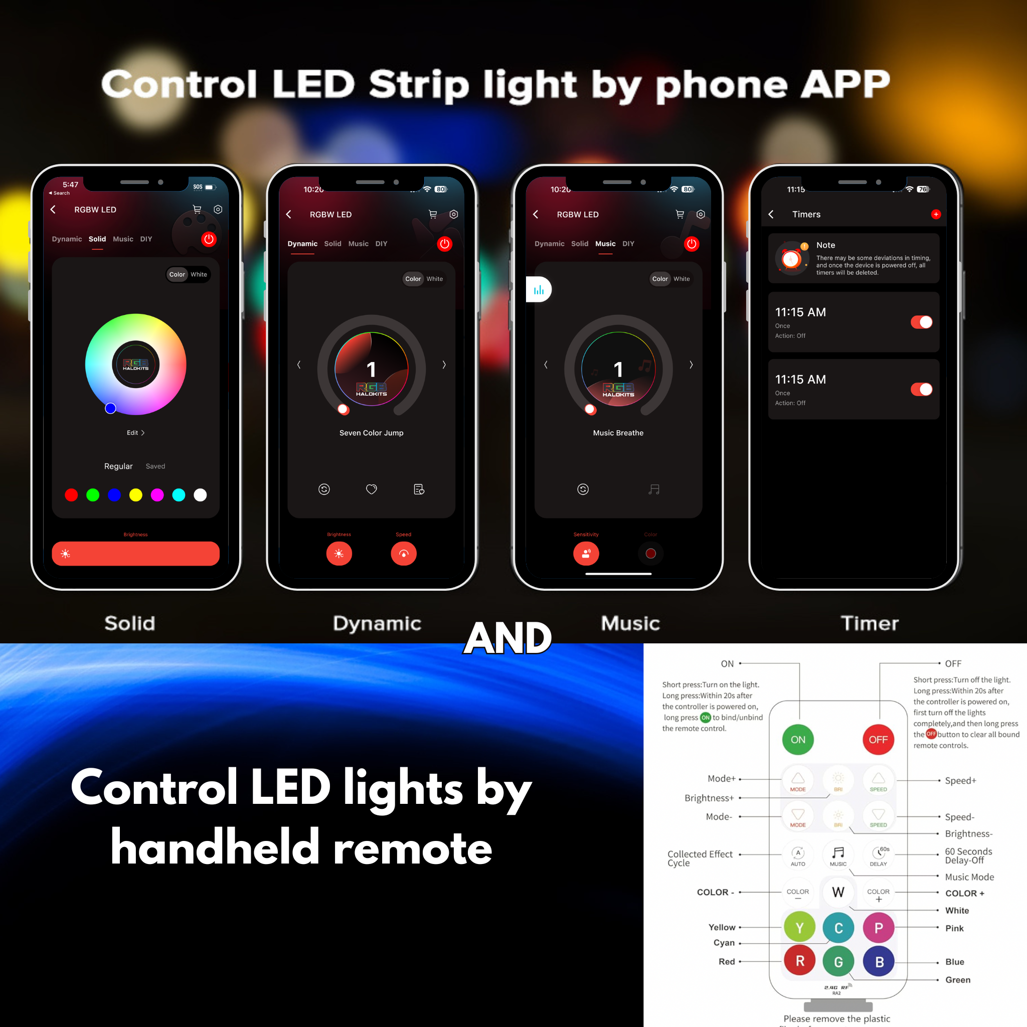 Hybrid LED Controller (Bluetooth + Handheld) – Custom Multicolor LED Lighting by RGB Halo Kits