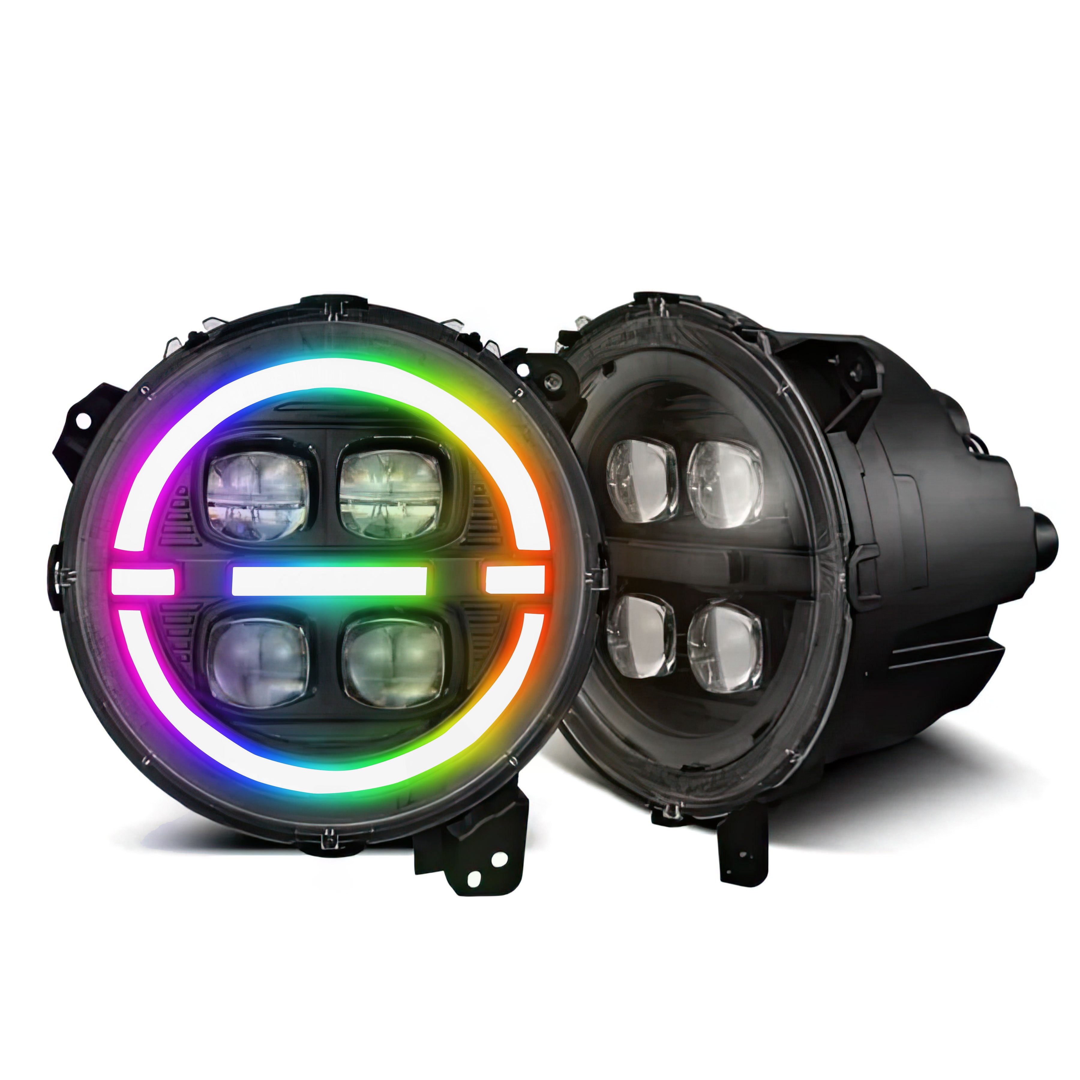 Jeep Wrangler JL/Gladiator JT: Multicolor Flow Series Alphablack Nova-Series Headlights (2018-2025) | Alpharex – Custom Multicolor LED Lighting by RGB Halo Kits