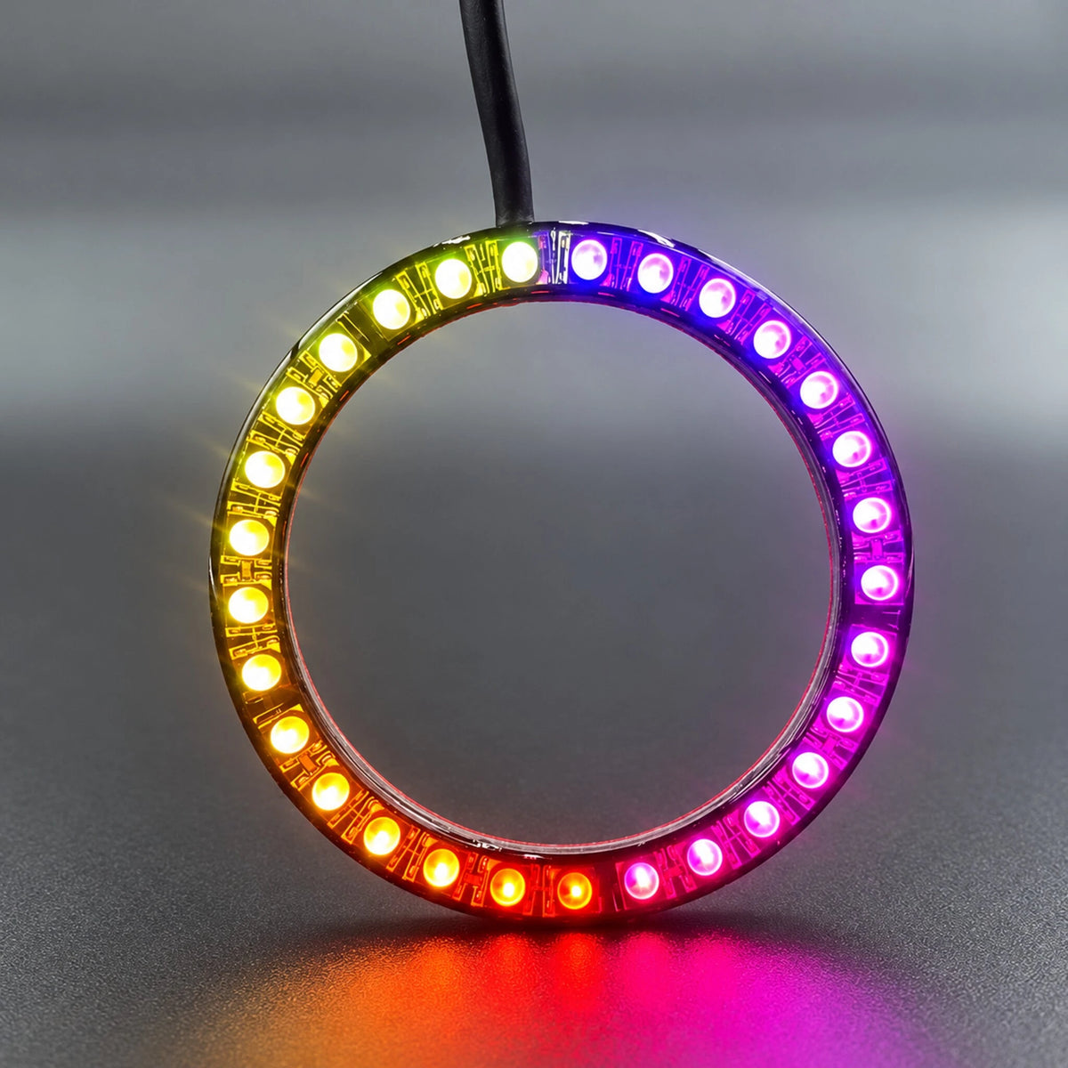 LED halo ring displaying yellow, orange and magenta lighting