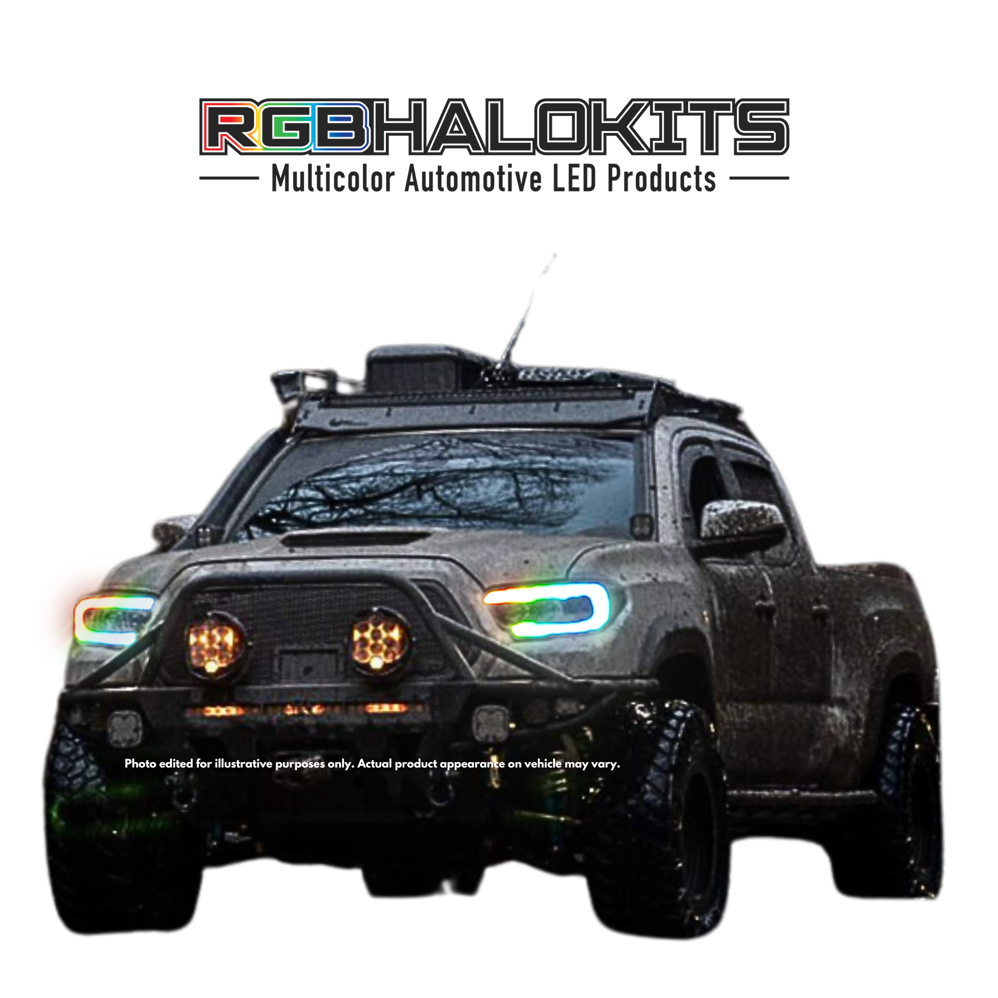 2016-2023 Toyota Tacoma: Multicolor Prebuilt XB Headlights - RGB Halo Kits Multicolor Flow Series Color Chasing RGBWA LED headlight kit Oracle Lighting Trendz OneUpLighting Morimoto theretrofitsource AutoLEDTech Diode Dynamics