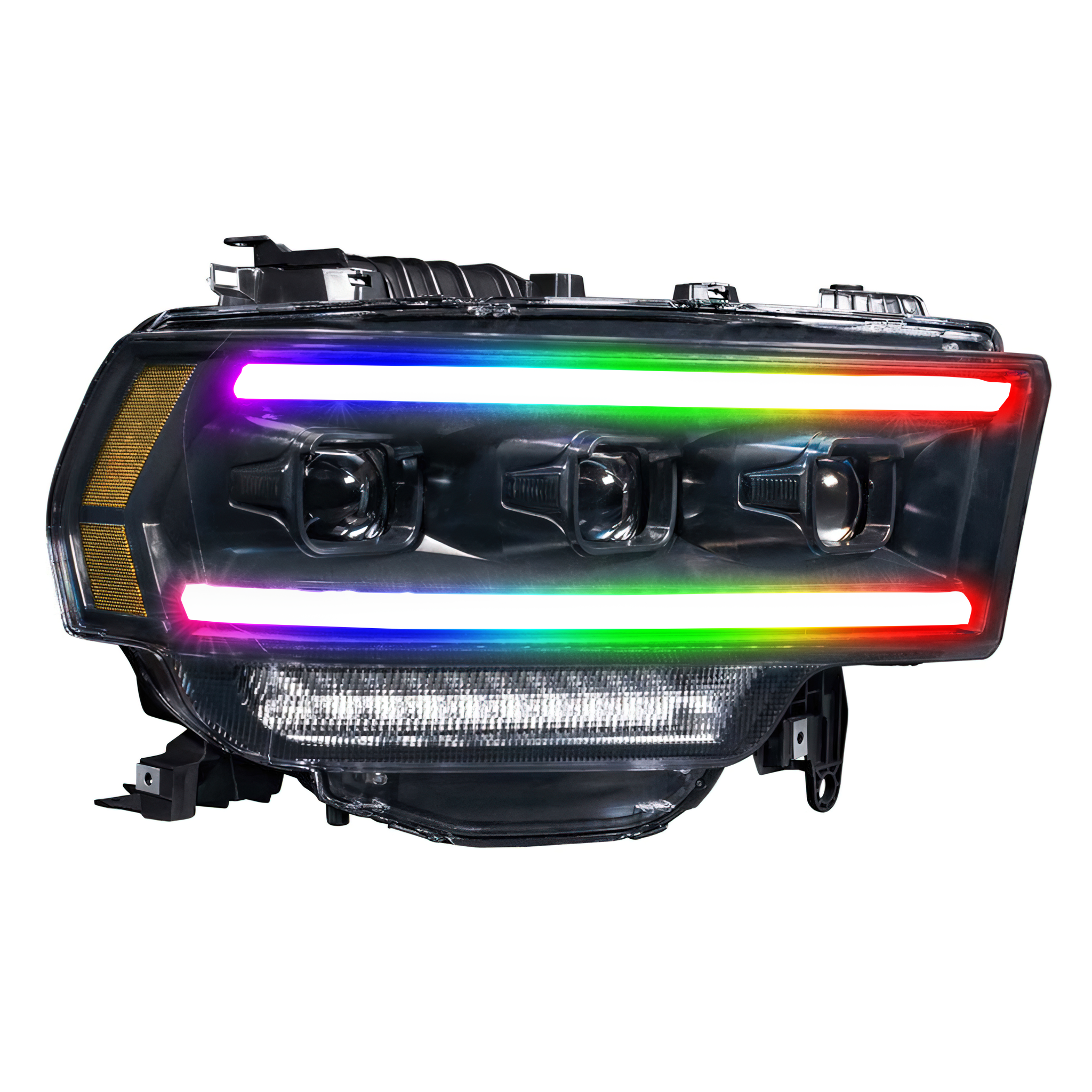 Ram HD: Multicolor Flow Series Headlights (2019-2024) | XB Morimoto – Custom Multicolor LED Lighting by RGB Halo Kits