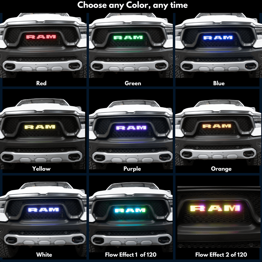 Ram LED Emblem: (Multicolor Flow) 2019-2024 – Custom Multicolor LED Lighting by RGB Halo Kits