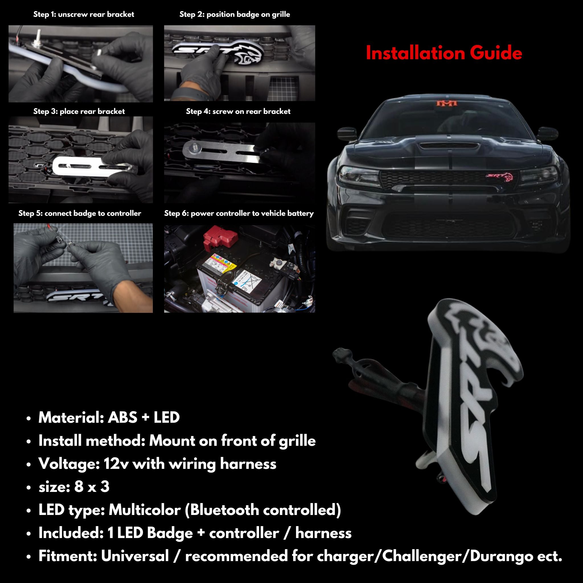 SRT Hellcat LED Emblem Badge: (Multicolor) – Custom Multicolor LED Lighting by RGB Halo Kits