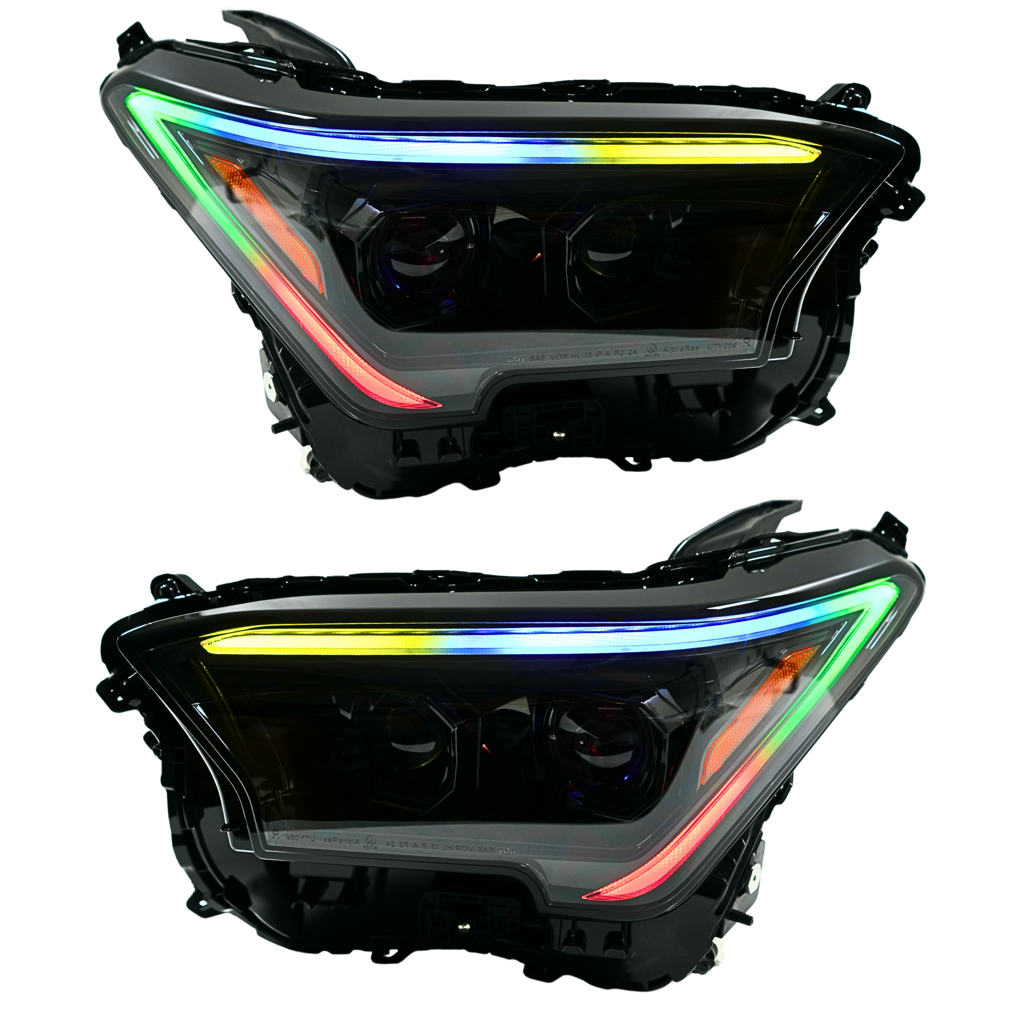 Toyota Tacoma: Multicolor Flow Series Alphablack Headlights (2024-2025) | Alpharex – Custom Multicolor LED Lighting by RGB Halo Kits