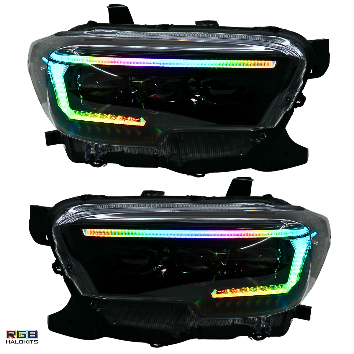 Toyota Tacoma: Multicolor Flow Series Headlights (2016-2023) | XB Evo Hybrid – Custom Multicolor LED Lighting by RGB Halo Kits