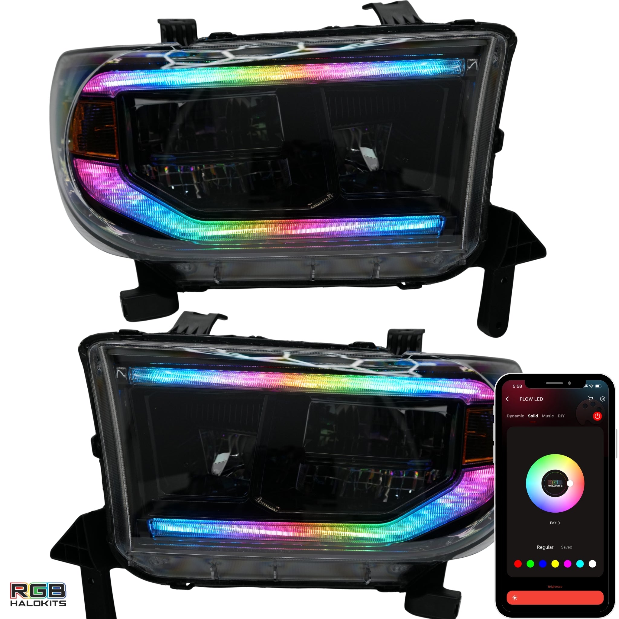 Toyota Tundra / Sequoia: Multicolor Flow Series Headlights (2007-2013) | XB Morimoto – Custom Multicolor LED Lighting by RGB Halo Kits