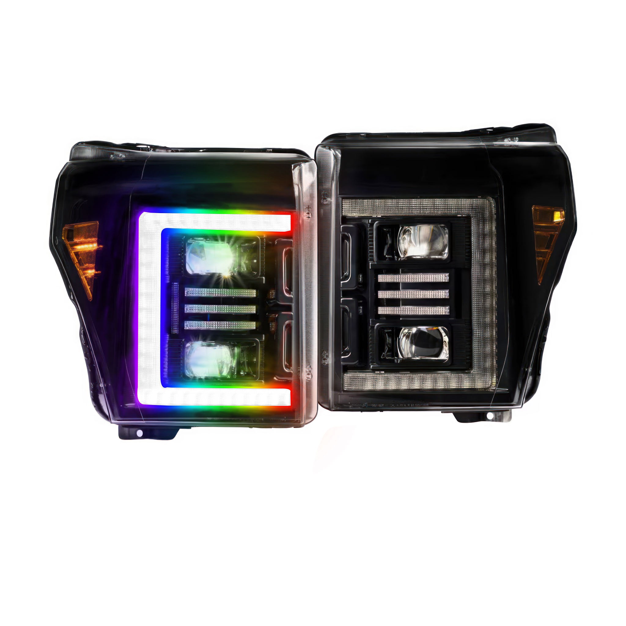 Ford Super Duty: Multicolor Flow Series Headlights (2011-2016) | XB Hybrid Morimoto – Custom Multicolor LED Lighting by RGB Halo Kits