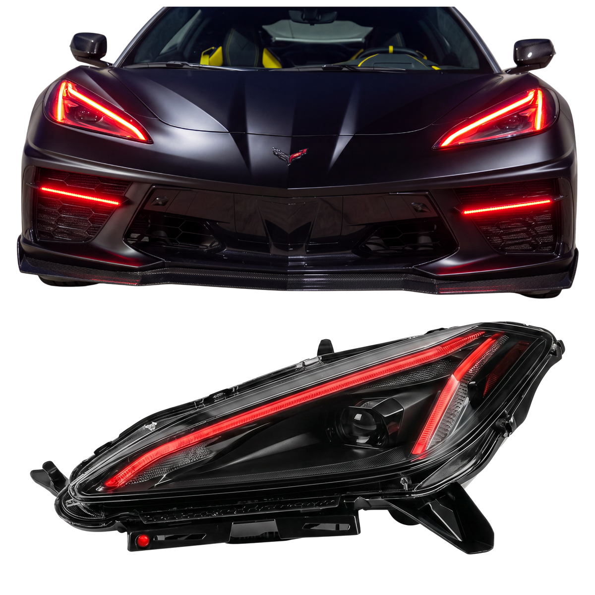 Chevrolet Corvette C8 RGBW+A DRL Boards (2020-2026) — lighting shown installed
