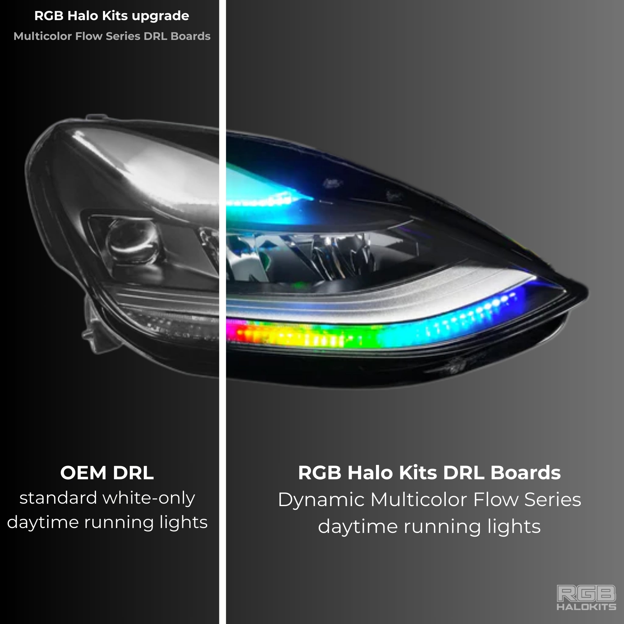 Tesla Model 3 Flow Series DRL boards (2021+) – Custom Multicolor LED Lighting by RGB Halo Kits