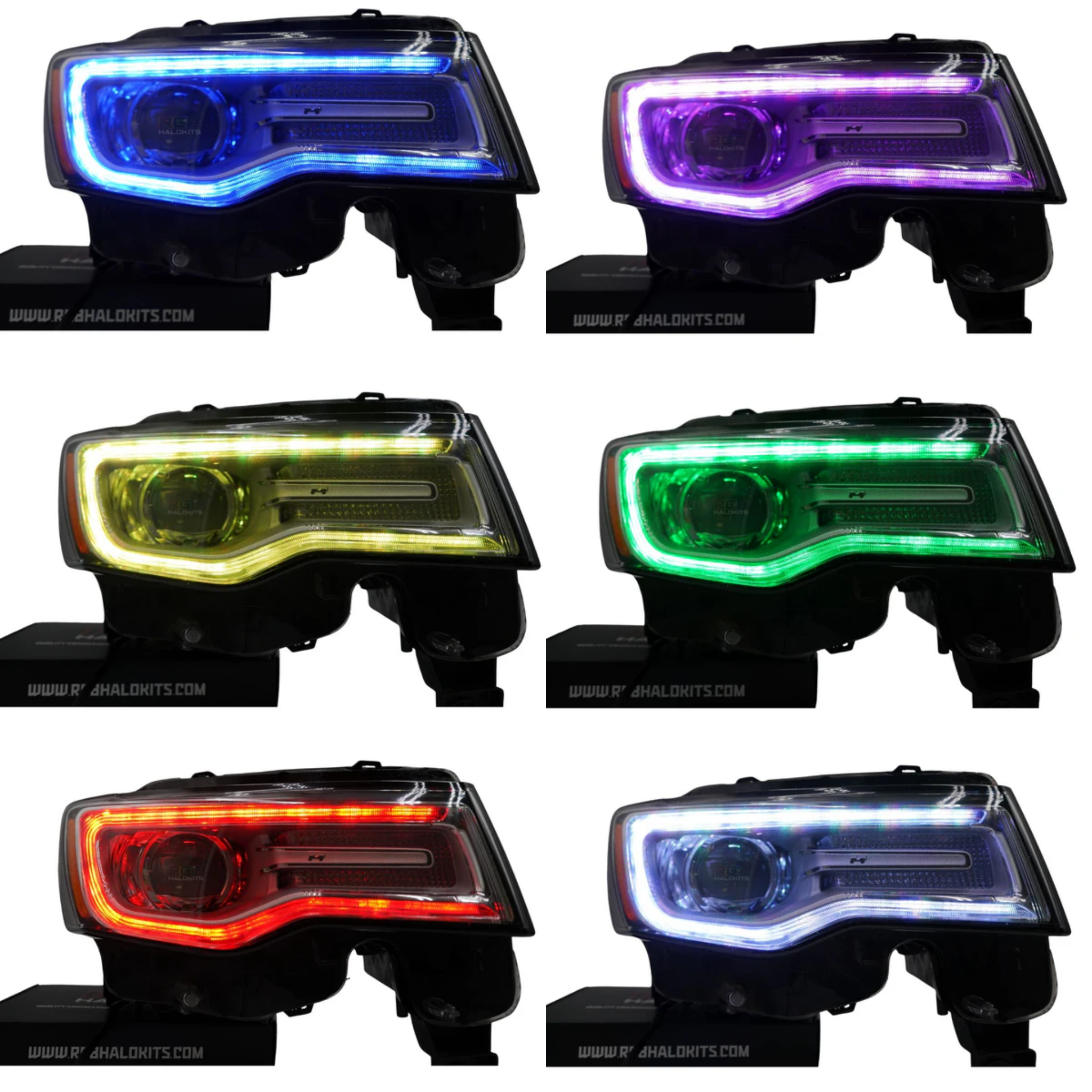 Jeep Grand Cherokee: Multicolor Flow Series Headlights (2014-2021) – Custom Multicolor LED Lighting by RGB Halo Kits