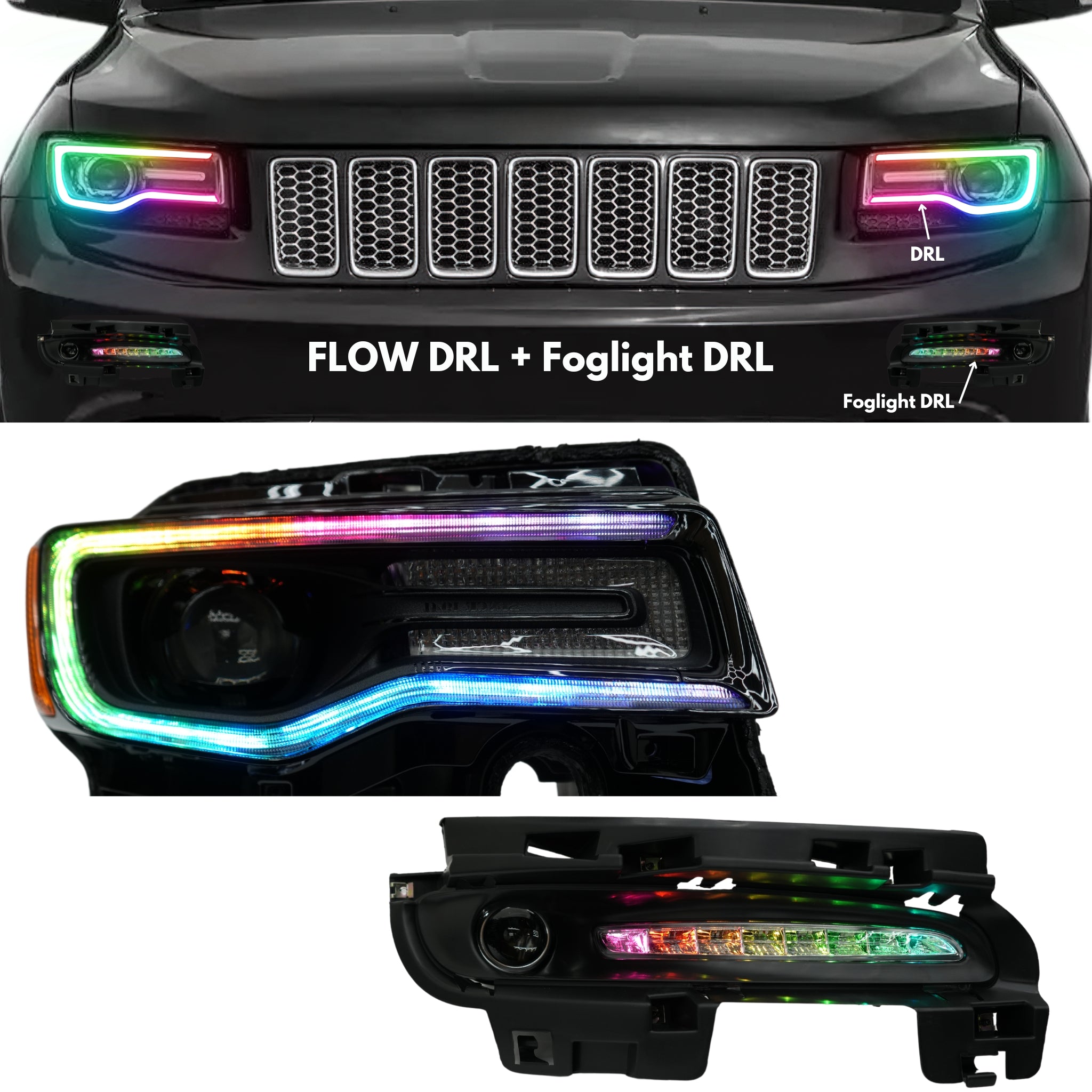 Jeep Grand Cherokee Multicolor DRL Boards (2014-2021) – Custom Multicolor LED Lighting by RGB Halo Kits
