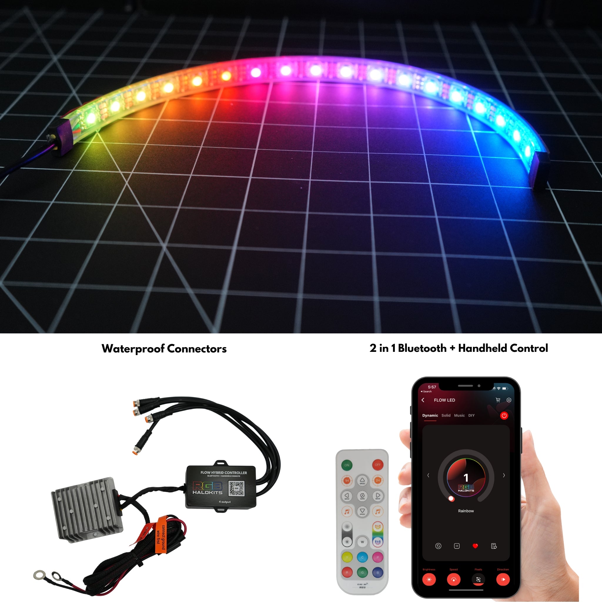 100% Waterproof Flexible LED Strip | IP68 – Custom Multicolor LED Lighting by RGB Halo Kits