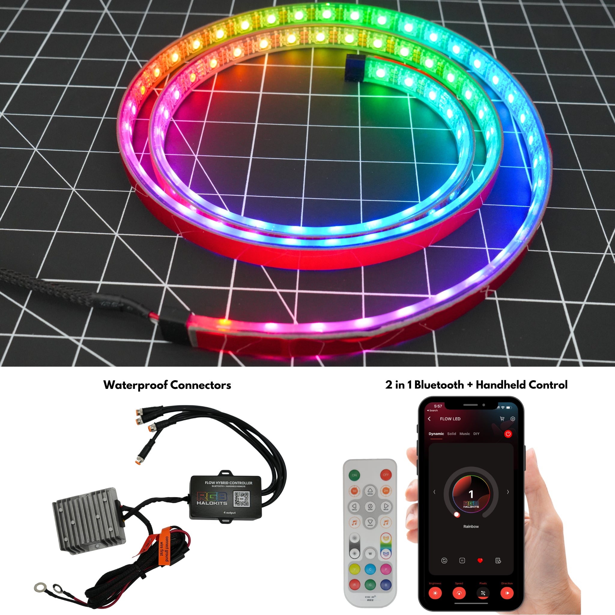 100% Waterproof Flexible LED Strip | IP68 – Custom Multicolor LED Lighting by RGB Halo Kits