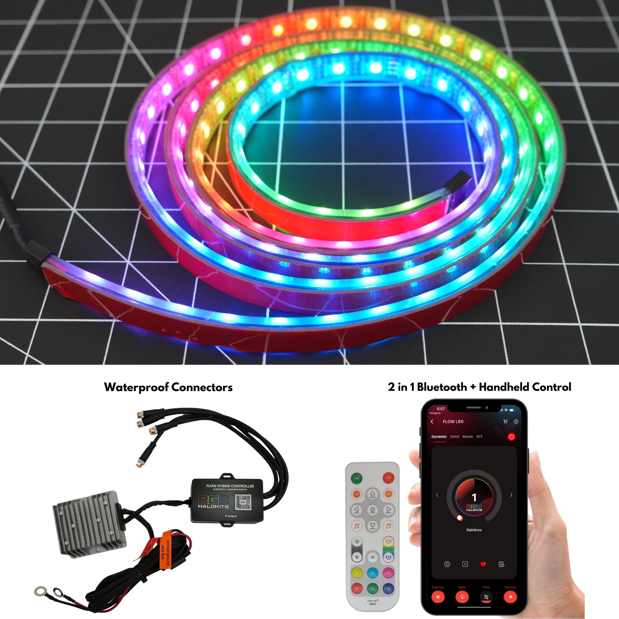100% Waterproof Flexible LED Strip | IP68 – Custom Multicolor LED Lighting by RGB Halo Kits