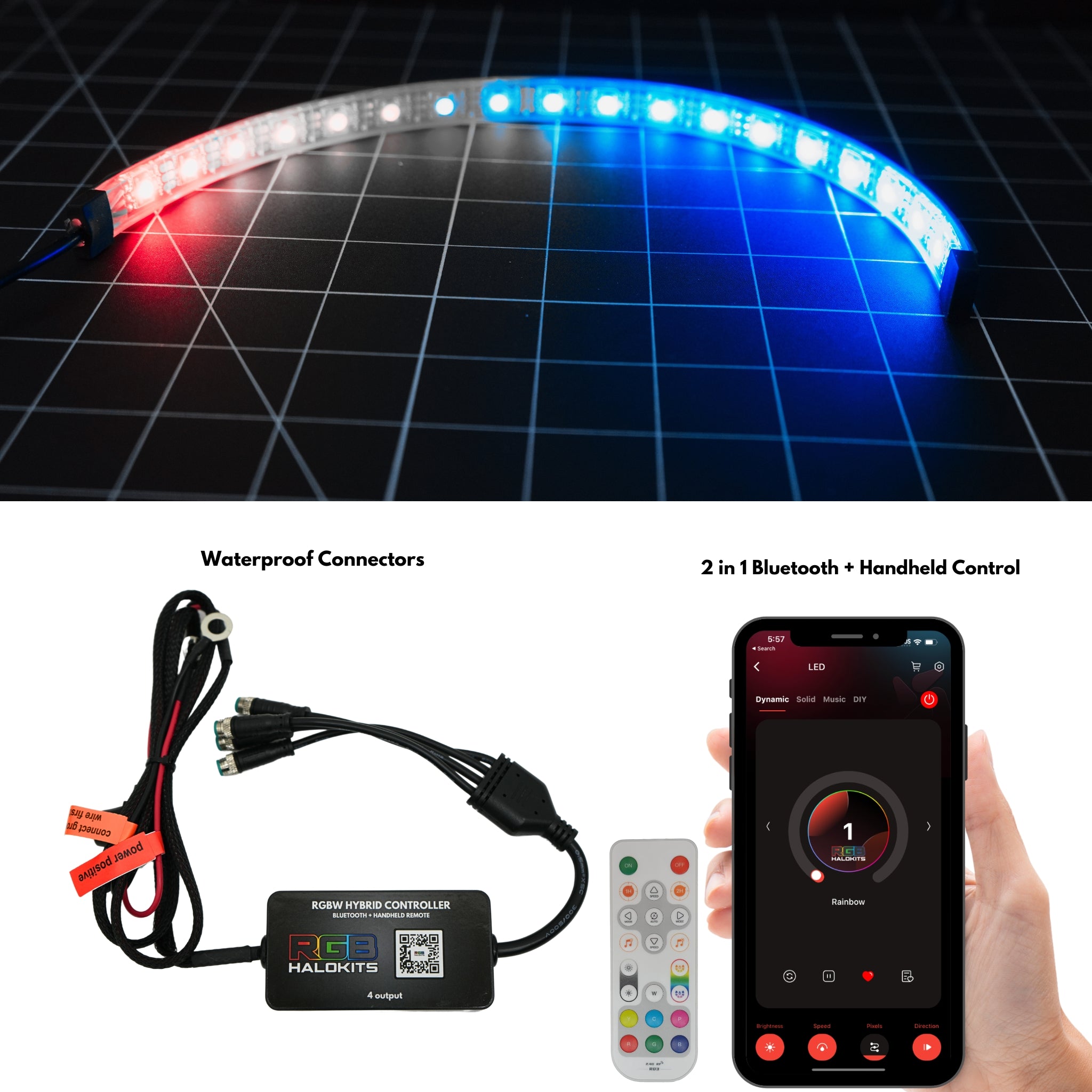 100% Waterproof Flexible LED Strip | IP68 – Custom Multicolor LED Lighting by RGB Halo Kits