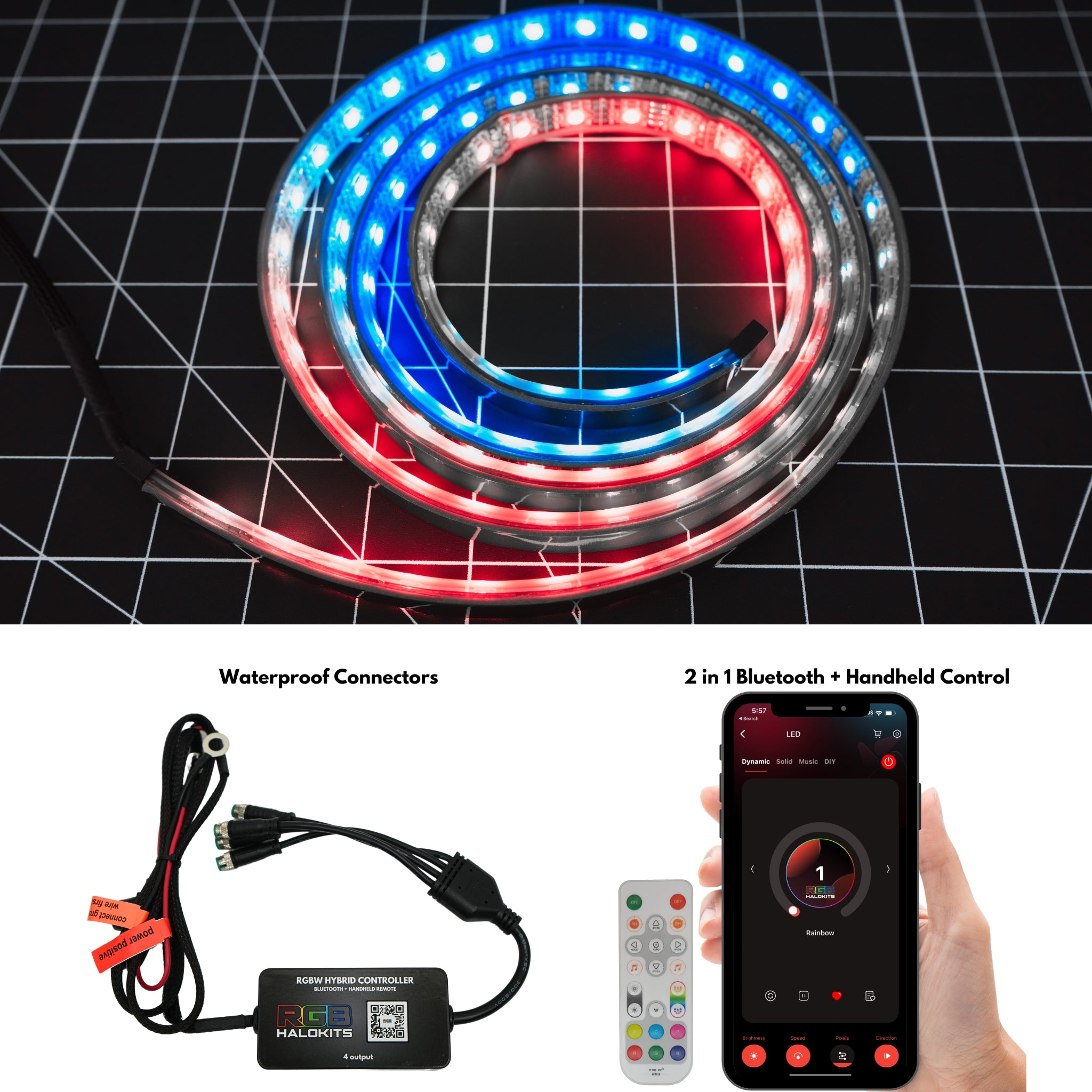 100% Waterproof Flexible LED Strip | IP68 – Custom Multicolor LED Lighting by RGB Halo Kits