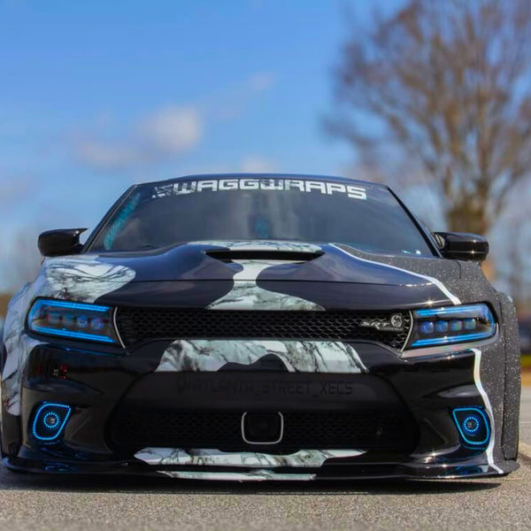 Dodge Charger: Multicolor Flow Series NOVA LED Alpha Black Headlights (2015-2023) – Custom Multicolor LED Lighting by RGB Halo Kits