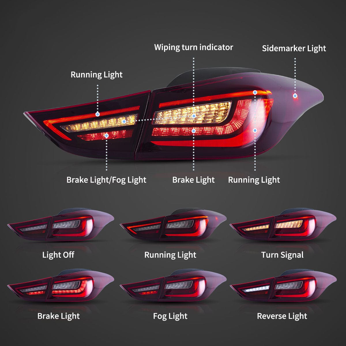 2011-2016 HYUNDAI ELANTRA Tail lights - RGB Halo Kits Multicolor Flow Series Color Chasing RGBWA LED headlight kit Oracle Lighting Trendz OneUpLighting Morimoto theretrofitsource AutoLEDTech Diode Dynamics