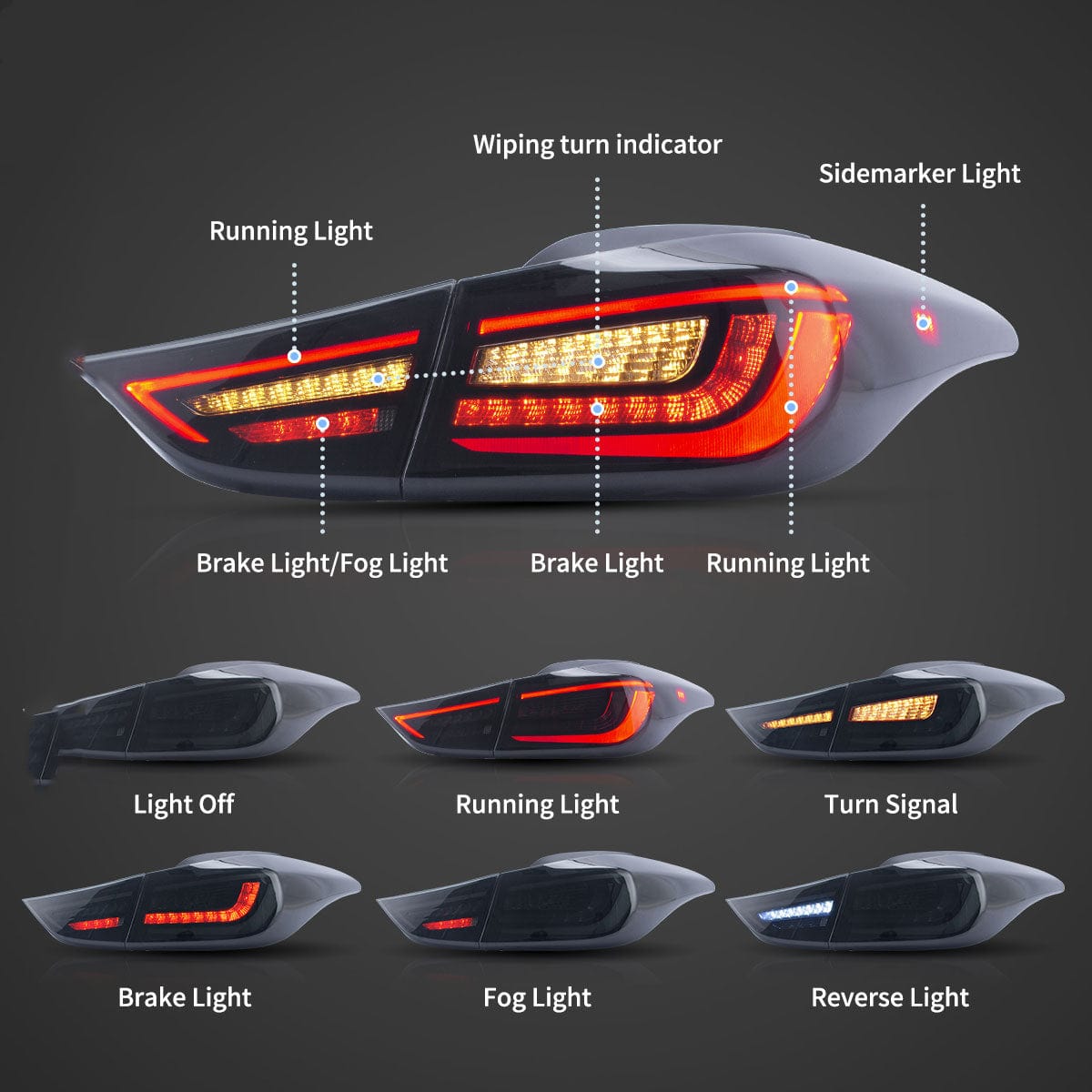 2011-2016 HYUNDAI ELANTRA Tail lights - RGB Halo Kits Multicolor Flow Series Color Chasing RGBWA LED headlight kit Oracle Lighting Trendz OneUpLighting Morimoto theretrofitsource AutoLEDTech Diode Dynamics
