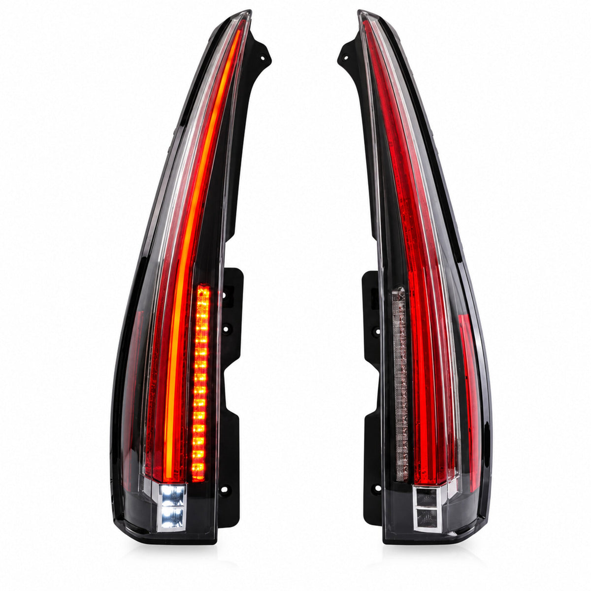 2007–2014 Cadillac Escalade LED taillight pair showing illuminated and unlit views