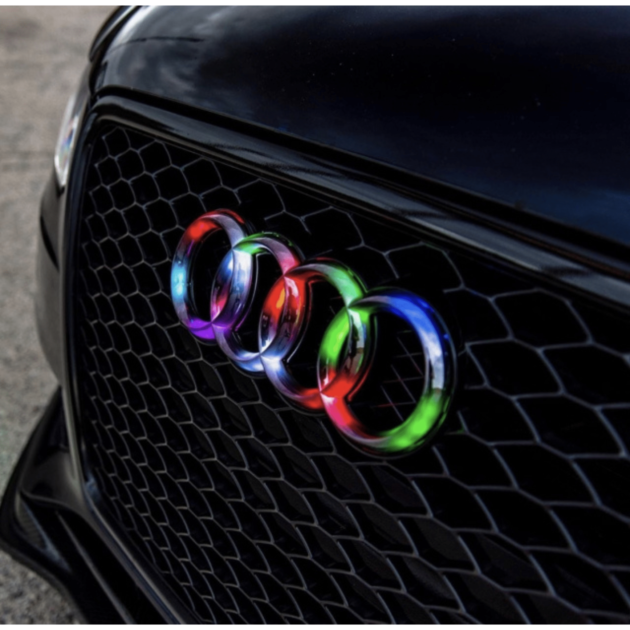 2010-2023 Audi Multicolor Illuminated LED Emblem - RGB Halo Kits Multicolor Flow Series Color Chasing RGBWA LED headlight kit Oracle Lighting Trendz OneUpLighting Morimoto theretrofitsource AutoLEDTech Diode Dynamics