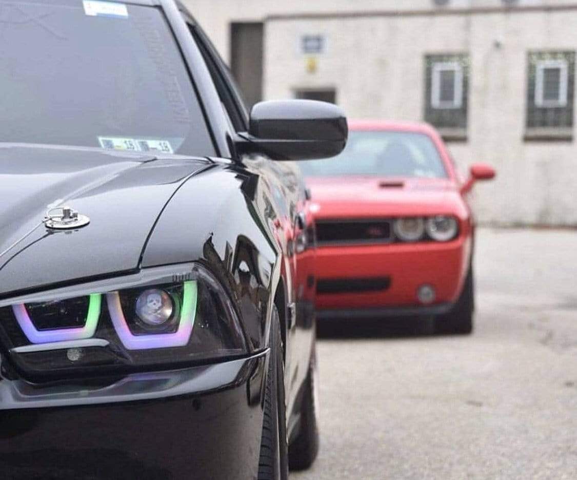 2011-2014 Dodge Charger Flow Series/Color Chasing DRL Boards (for Spec-D Headlights) - RGB Halo Kits Multicolor Flow Series Color Chasing RGBWA LED headlight kit Oracle Lighting Trendz OneUpLighting Morimoto theretrofitsource AutoLEDTech Diode Dynamics