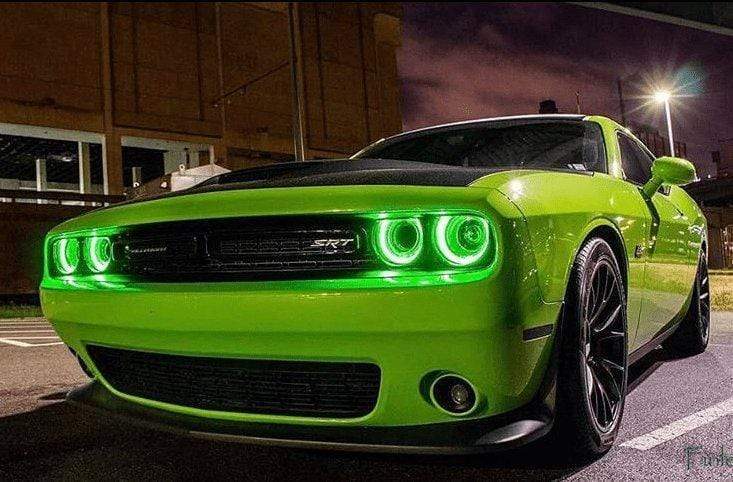 2015-2024 Dodge Challenger RGBW DRL Boards - RGB Halo Kits Multicolor Flow Series Color Chasing RGBWA LED headlight kit Oracle Lighting Trendz OneUpLighting Morimoto theretrofitsource AutoLEDTech Diode Dynamics