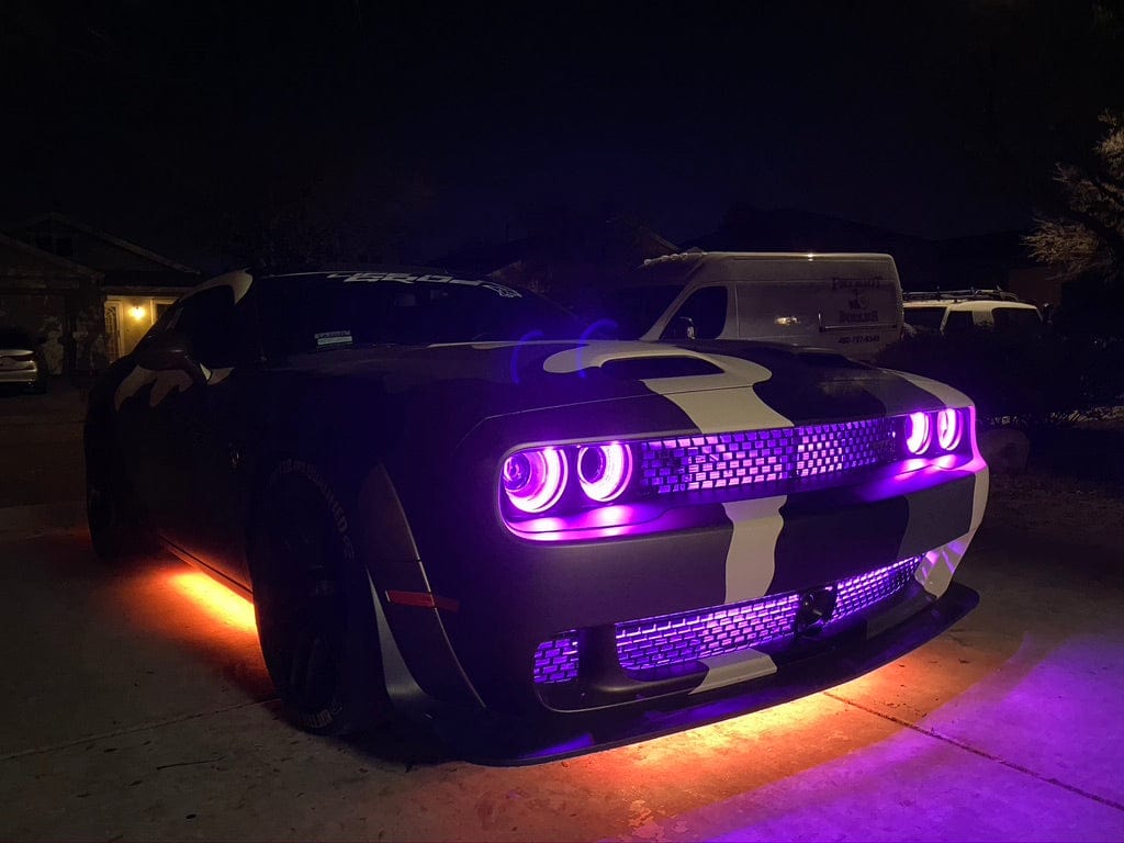 2015-2024 Dodge Challenger RGBW DRL Boards - RGB Halo Kits Multicolor Flow Series Color Chasing RGBWA LED headlight kit Oracle Lighting Trendz OneUpLighting Morimoto theretrofitsource AutoLEDTech Diode Dynamics