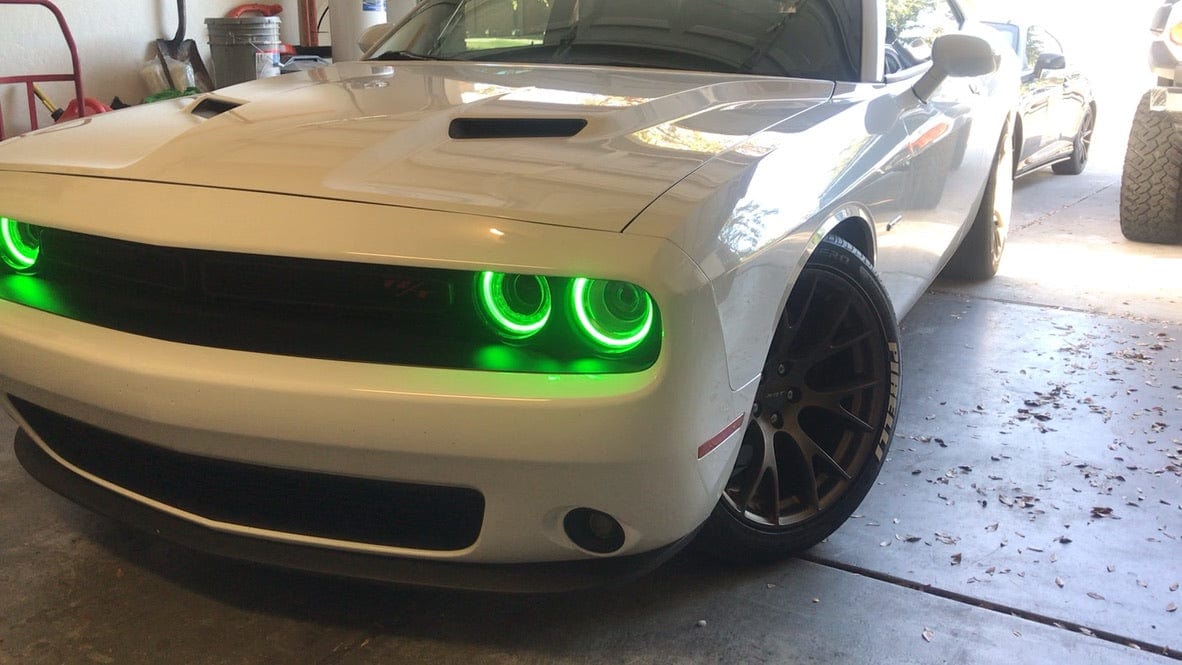 2015-2024 Dodge Challenger RGBW DRL Boards - RGB Halo Kits Multicolor Flow Series Color Chasing RGBWA LED headlight kit Oracle Lighting Trendz OneUpLighting Morimoto theretrofitsource AutoLEDTech Diode Dynamics