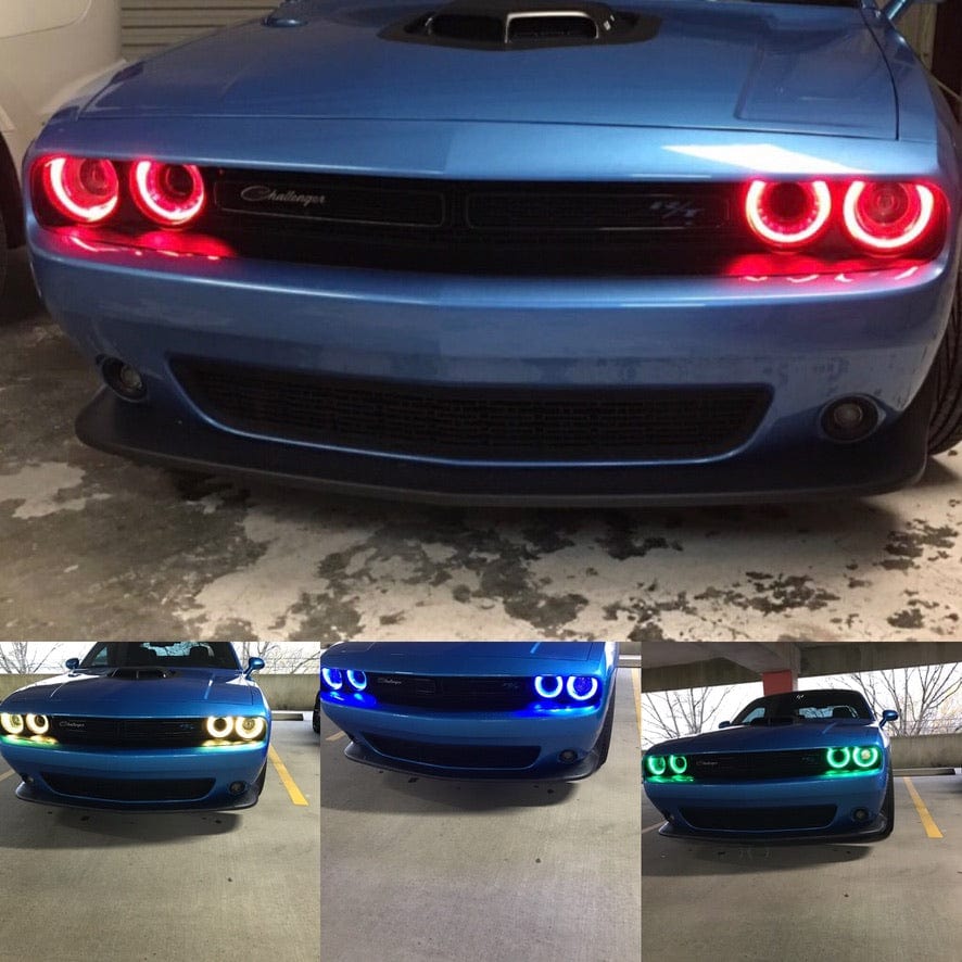 2015-2024 Dodge Challenger RGBW DRL Boards - RGB Halo Kits Multicolor Flow Series Color Chasing RGBWA LED headlight kit Oracle Lighting Trendz OneUpLighting Morimoto theretrofitsource AutoLEDTech Diode Dynamics