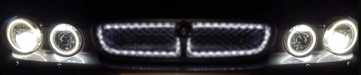 2003-2009 Jaguar XJ (X350) Multicolor Halo Kit - RGB Halo Kits Multicolor Flow Series Color Chasing RGBWA LED headlight kit Colorshift Oracle Lighting Trendz OneUpLighting Morimoto theretrofitsource AutoLEDTech Diode Dynamics