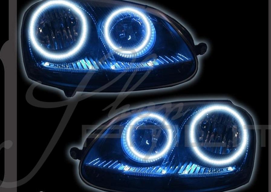 2005-2010 Volkswagen Jetta/GTI Headlight Multicolor Halo Kit - RGB Halo Kits Multicolor Flow Series Color Chasing RGBWA LED headlight kit Oracle Lighting Trendz OneUpLighting Morimoto theretrofitsource AutoLEDTech Diode Dynamics