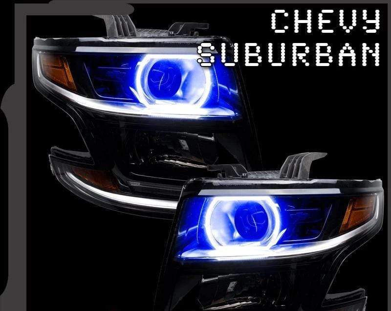 2015-2018 Chevy Suburban Multicolor Halo Kit - RGB Halo Kits Multicolor Flow Series Color Chasing RGBWA LED headlight kit Oracle Lighting Trendz OneUpLighting Morimoto theretrofitsource AutoLEDTech Diode Dynamics