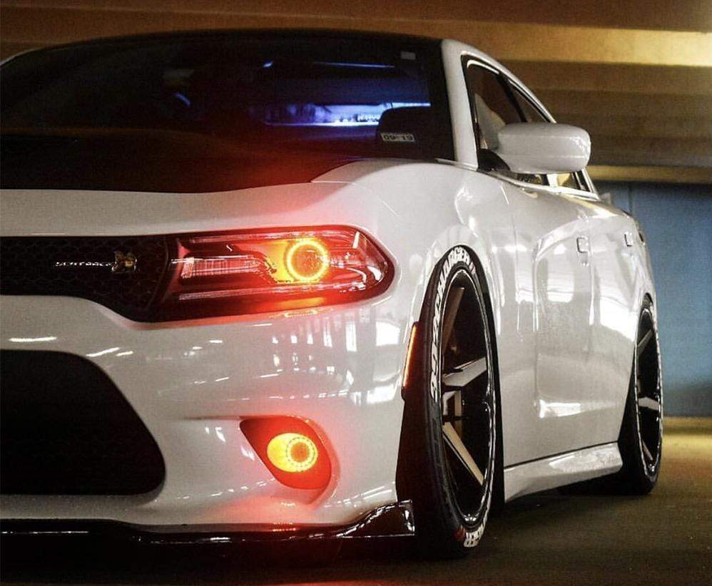 2015-2023 Dodge Charger Multicolor Halo Kit - RGB Halo Kits Multicolor Flow Series Color Chasing RGBWA LED headlight kit Oracle Lighting Trendz OneUpLighting Morimoto theretrofitsource AutoLEDTech Diode Dynamics