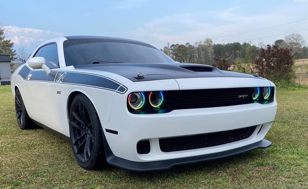2015-2024 Dodge Challenger Multicolor Halo Kit - RGB Halo Kits Multicolor Flow Series Color Chasing RGBWA LED headlight kit Oracle Lighting Trendz OneUpLighting Morimoto theretrofitsource AutoLEDTech Diode Dynamics