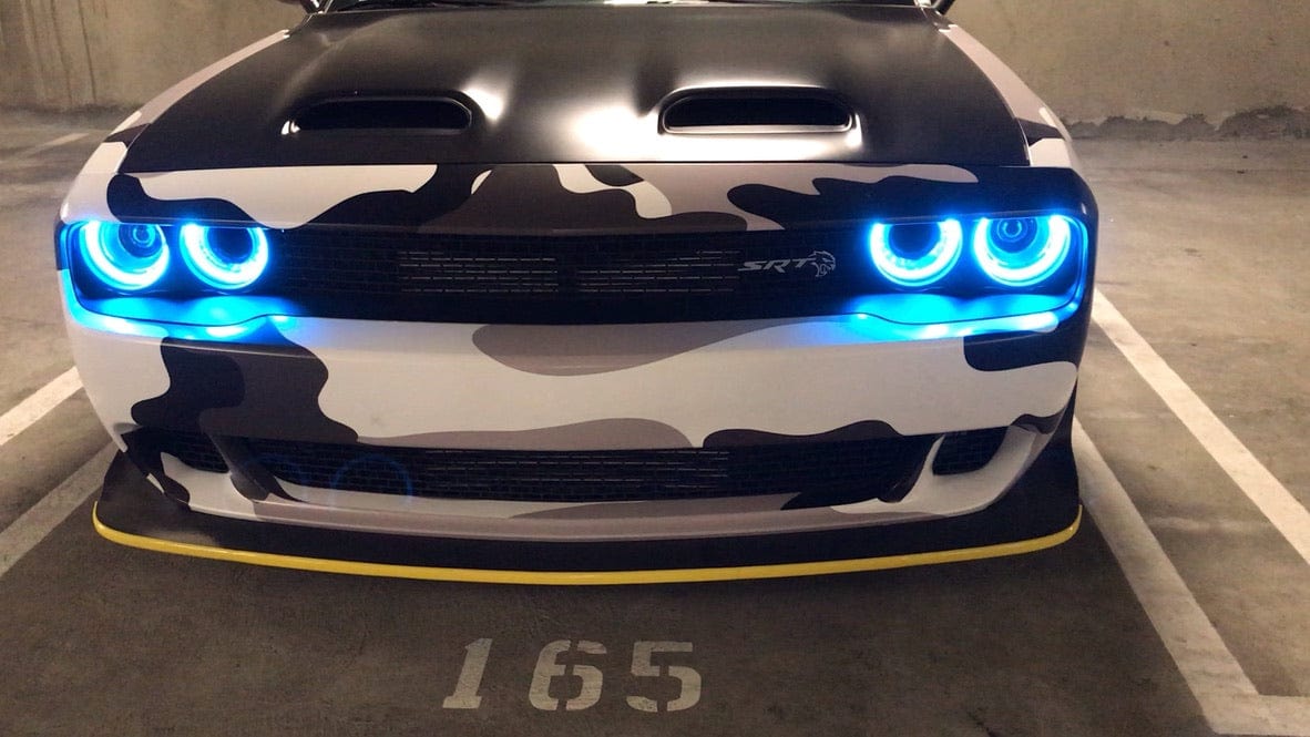 2015-2024 Dodge Challenger Multicolor Halo Kit - RGB Halo Kits Multicolor Flow Series Color Chasing RGBWA LED headlight kit Oracle Lighting Trendz OneUpLighting Morimoto theretrofitsource AutoLEDTech Diode Dynamics