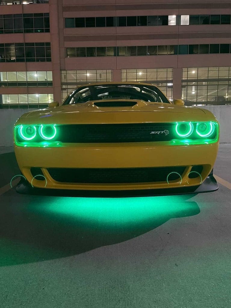 2015-2024 Dodge Challenger Multicolor Halo Kit - RGB Halo Kits Multicolor Flow Series Color Chasing RGBWA LED headlight kit Oracle Lighting Trendz OneUpLighting Morimoto theretrofitsource AutoLEDTech Diode Dynamics