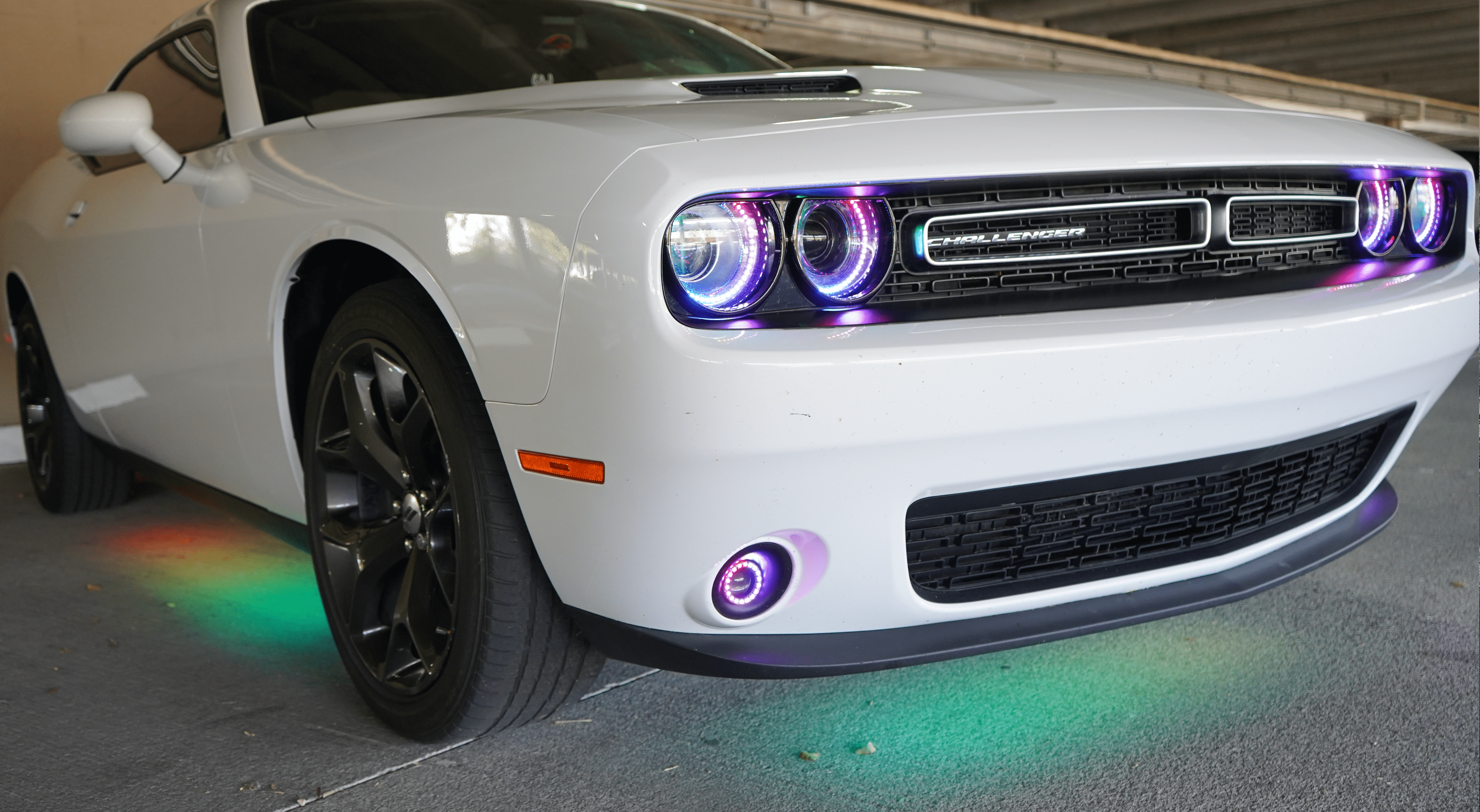 2015-2024 Dodge Challenger Multicolor Halo Kit - RGB Halo Kits Multicolor Flow Series Color Chasing RGBWA LED headlight kit Oracle Lighting Trendz OneUpLighting Morimoto theretrofitsource AutoLEDTech Diode Dynamics