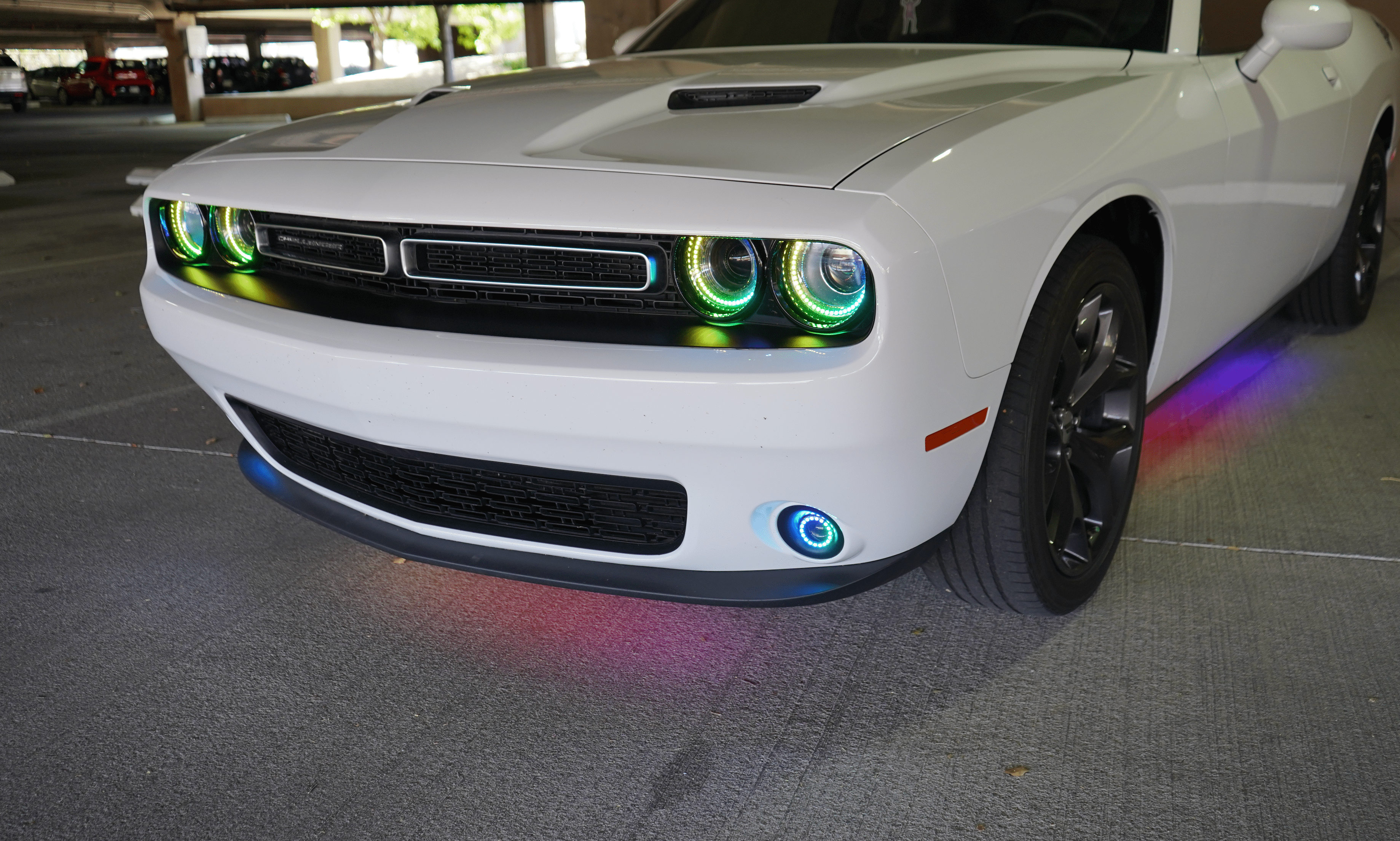 2015-2024 Dodge Challenger Multicolor Halo Kit - RGB Halo Kits Multicolor Flow Series Color Chasing RGBWA LED headlight kit Oracle Lighting Trendz OneUpLighting Morimoto theretrofitsource AutoLEDTech Diode Dynamics
