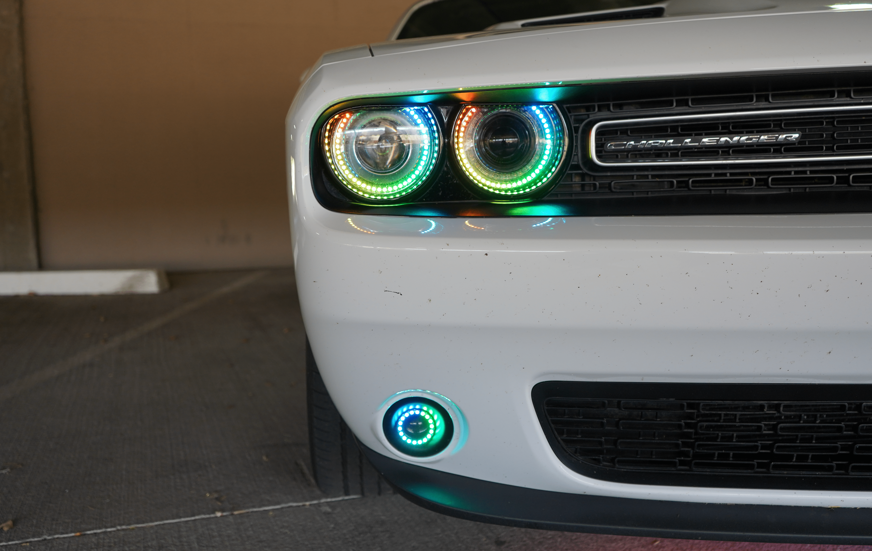 2015-2024 Dodge Challenger Multicolor Halo Kit - RGB Halo Kits Multicolor Flow Series Color Chasing RGBWA LED headlight kit Oracle Lighting Trendz OneUpLighting Morimoto theretrofitsource AutoLEDTech Diode Dynamics
