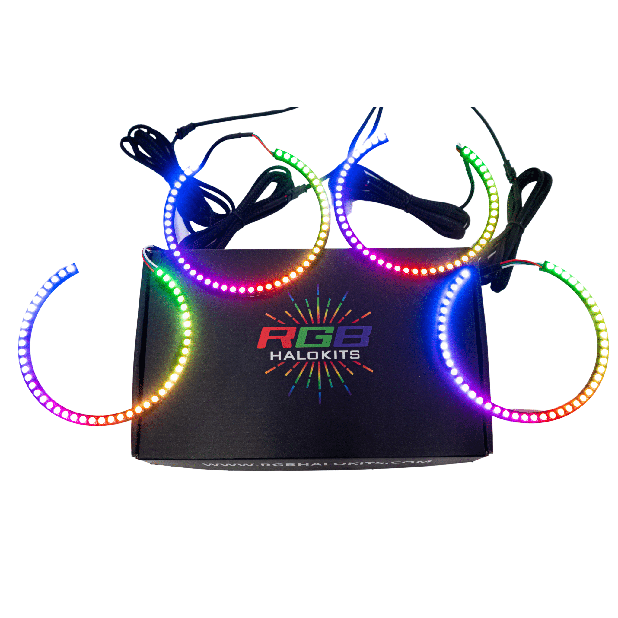 2015-2024 Dodge Challenger Multicolor Halo Kit - RGB Halo Kits Multicolor Flow Series Color Chasing RGBWA LED headlight kit Oracle Lighting Trendz OneUpLighting Morimoto theretrofitsource AutoLEDTech Diode Dynamics