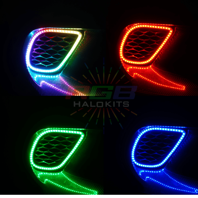 2015-2022 Dodge Charger Waterproof Fog Outline Multicolor Halo Kit - RGB Halo Kits Multicolor Flow Series Color Chasing RGBWA LED headlight kit Oracle Lighting Trendz OneUpLighting Morimoto theretrofitsource AutoLEDTech Diode Dynamics
