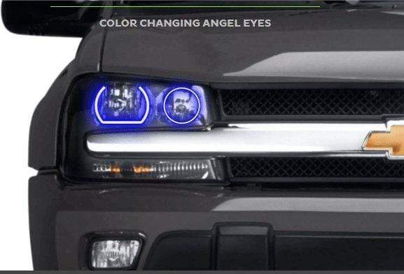 2002-2009 Chevrolet Trailblazer Multicolor Halo Kit - RGB Halo Kits Multicolor Flow Series Color Chasing RGBWA LED headlight kit Oracle Lighting Trendz OneUpLighting Morimoto theretrofitsource AutoLEDTech Diode Dynamics