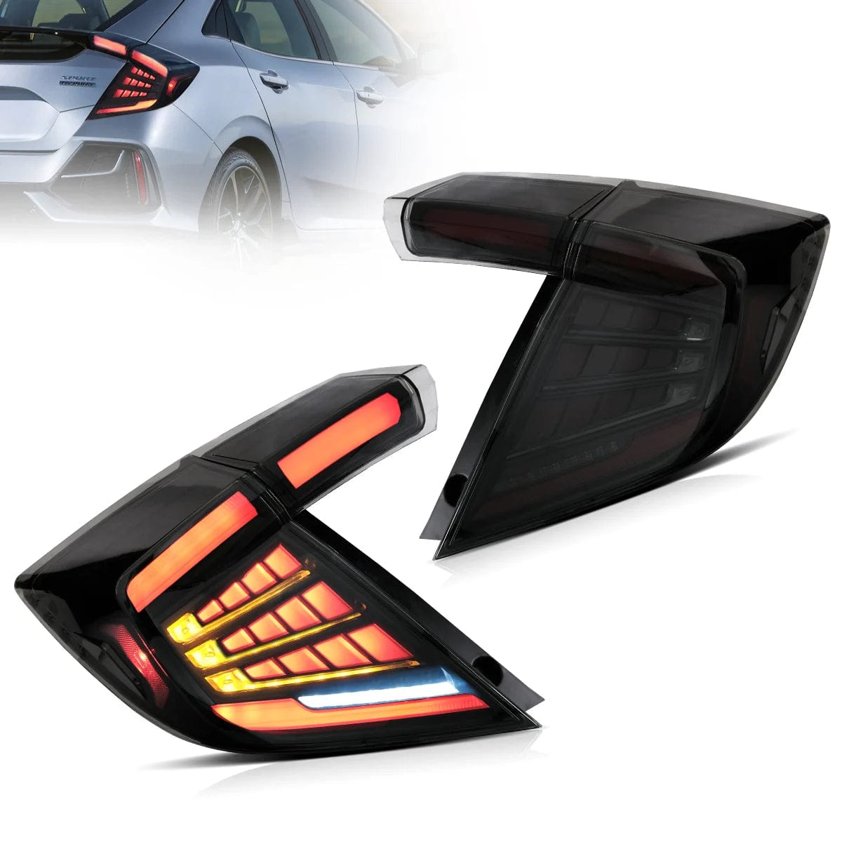 16-21 Honda Civic Hatchback Tail Lights with Dynamic Welcome Lighting - RGB Halo Kits Multicolor Flow Series Color Chasing RGBWA LED headlight kit Oracle Lighting Trendz OneUpLighting Morimoto theretrofitsource AutoLEDTech Diode Dynamics