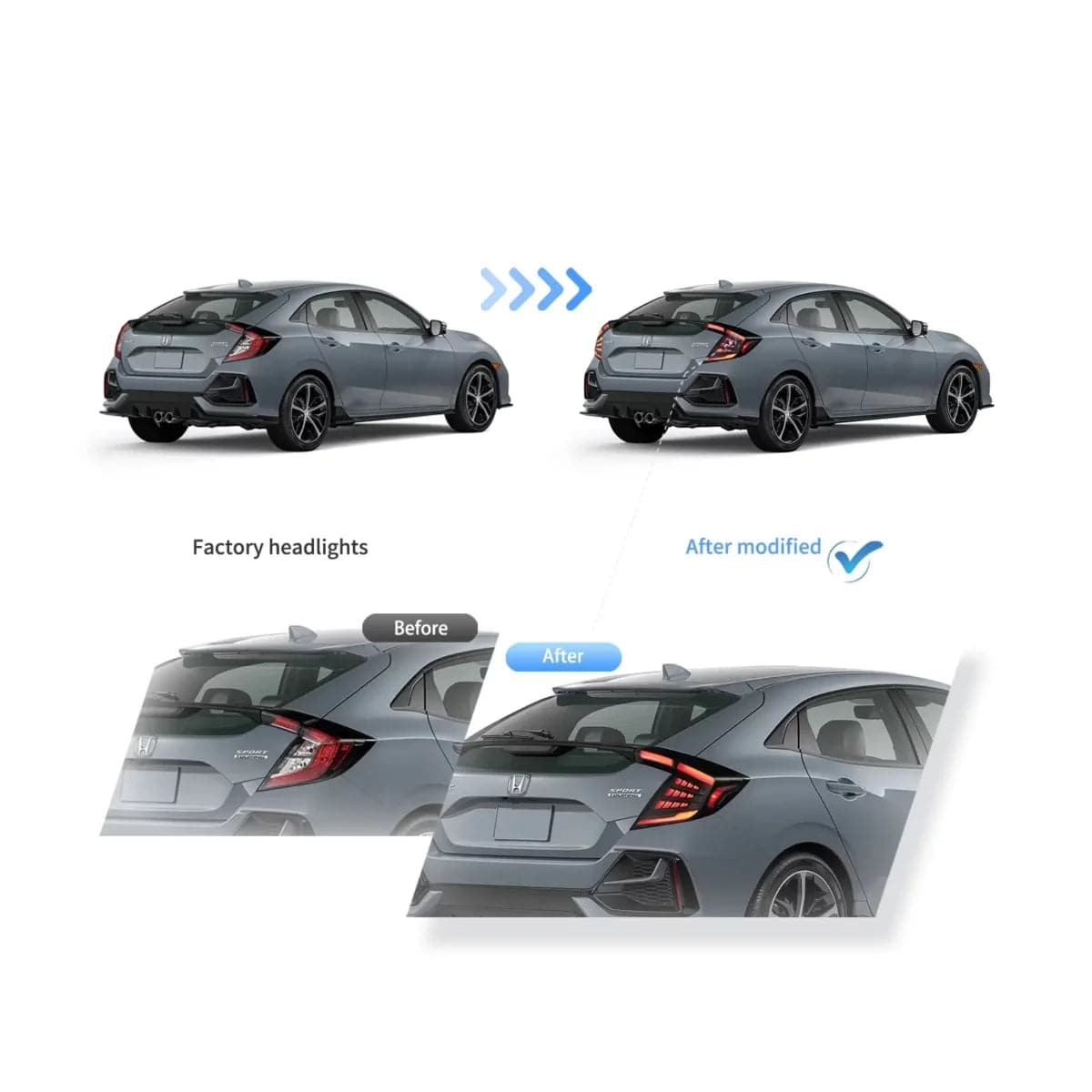 16-21 Honda Civic Hatchback Tail Lights with Dynamic Welcome Lighting - RGB Halo Kits Multicolor Flow Series Color Chasing RGBWA LED headlight kit Oracle Lighting Trendz OneUpLighting Morimoto theretrofitsource AutoLEDTech Diode Dynamics