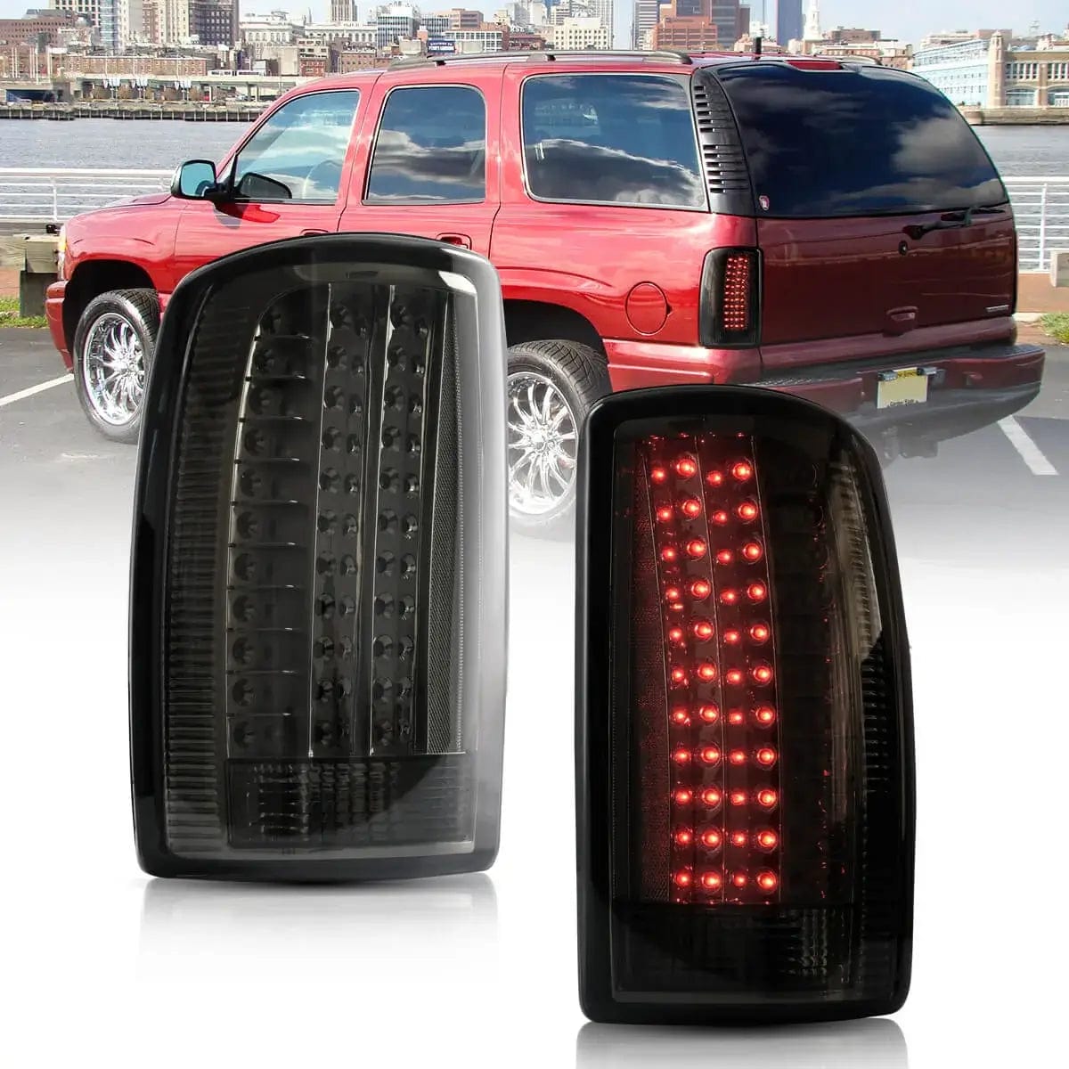 2000-2006 GMC Yukon Chevrolet Tahoe Suburban Taillights - RGB Halo Kits Multicolor Flow Series Color Chasing RGBWA LED headlight kit Oracle Lighting Trendz OneUpLighting Morimoto theretrofitsource AutoLEDTech Diode Dynamics